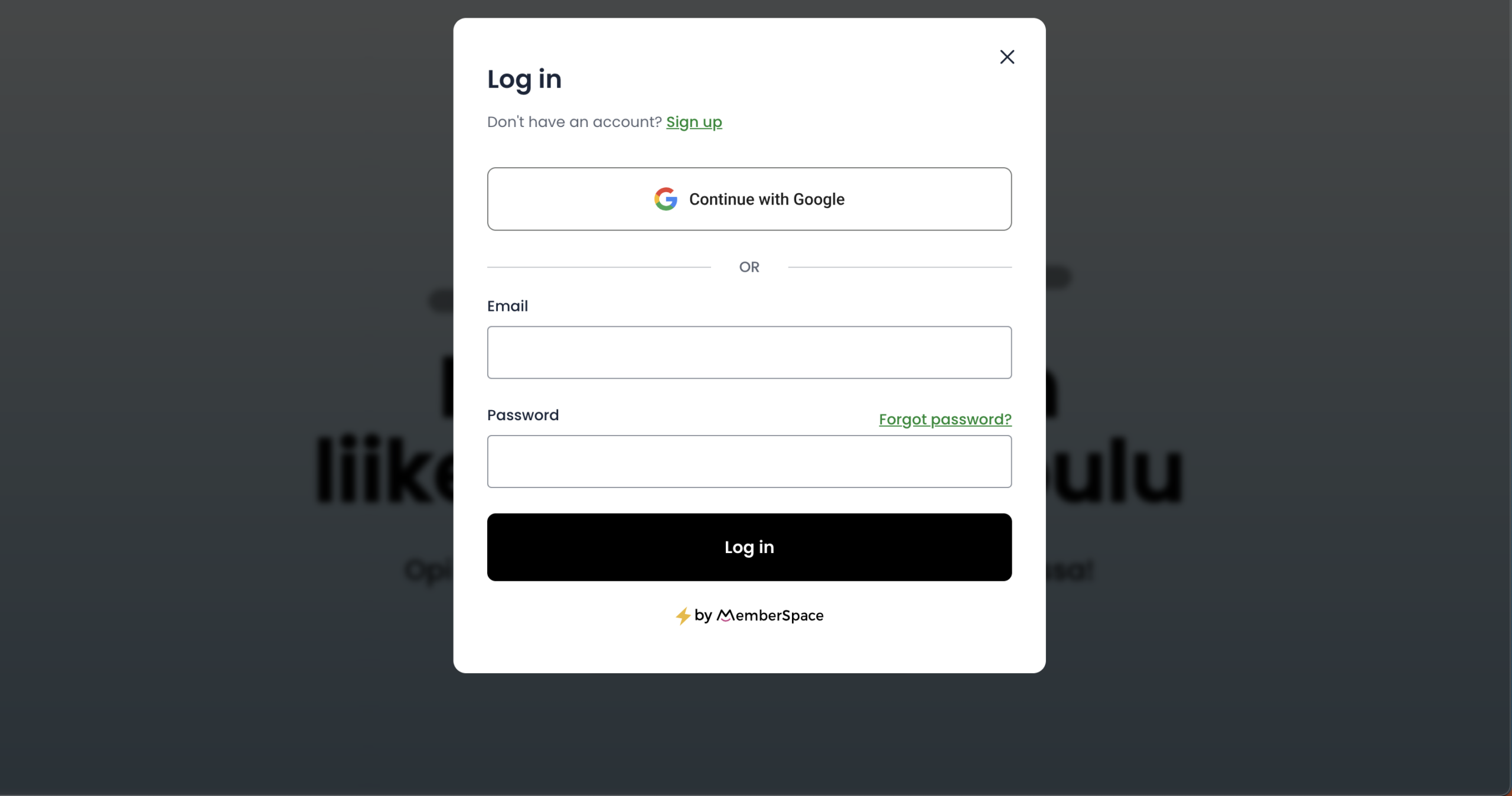 2. Jos sinulla on jo käyttäjätili, voit kirjautua sisään tässä näkymässä. Jos olet uusi käyttäjä, aloita rekisteröityminen painamalla yläreunan Sign up -linkkiä.