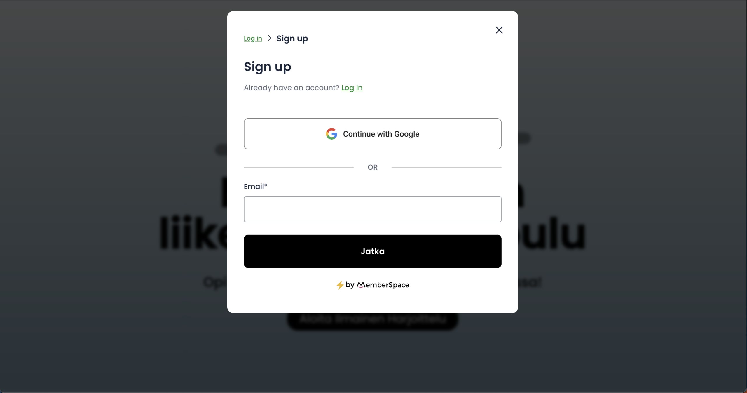 3. Voit rekisteröityä sivustolle joko Google-tilillä tai sähköpostiosoitteella.